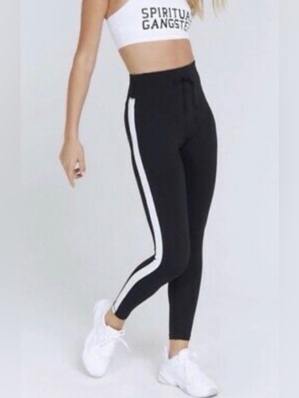Spiritual Gangster Leggings Black With Glitter Side Stripe Extra Small